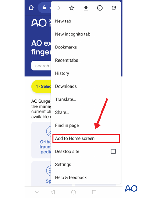 Add to home screen in Google Chrome