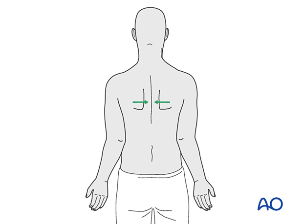 Squeezing the shoulder blades together while the shoulders remain relaxed